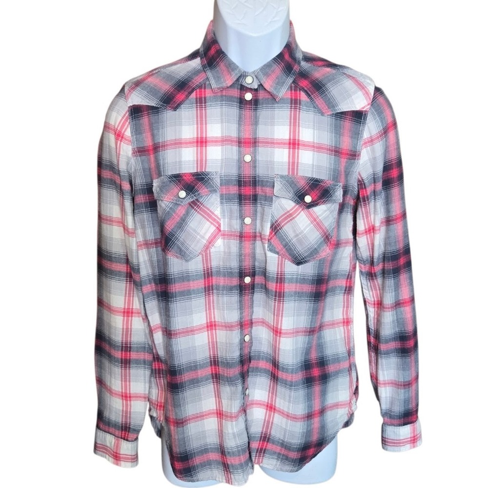 American Eagle Womens Western Shirt Size Small Pearl Snap Cowgirl Boyfriend Fit